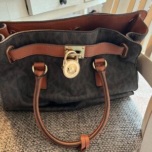 Michael Kors Brown and Black Shoulder Bag with Leather Accents